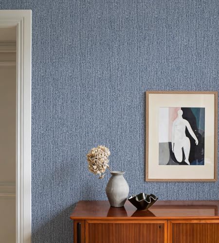 Grasscloth Peel and Stick Wallpaper Blue Contact Paper 16in x 118in - Image 2