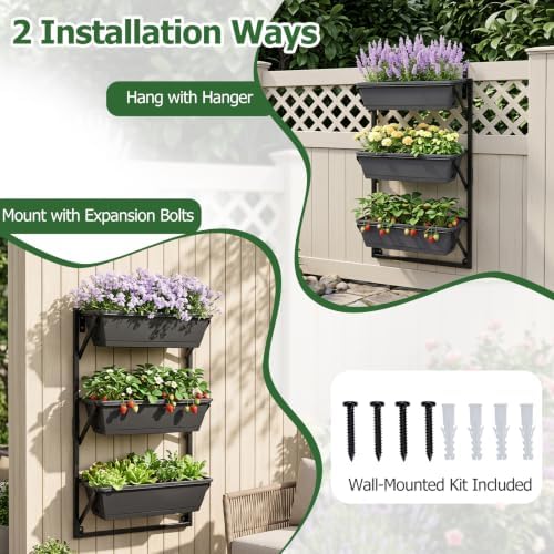GIANTEX 3-Tier Deck Railing Planter 2 Pcs, Hanging Planter Boxes - Image 6