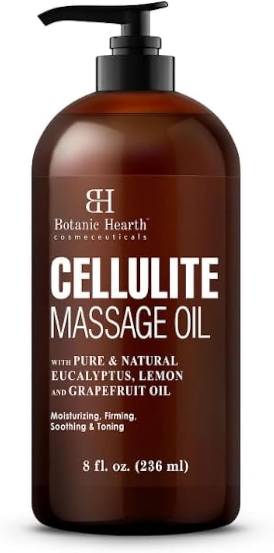 Botanic Hearth Anti Cellulite Massage Oil | Cellulite Oil for Thighs and Butt Firming | Unique Blend of Massage Essential Oils | Improves Skin Tone, Skin Firmness & Tightness | 8 Fl Oz