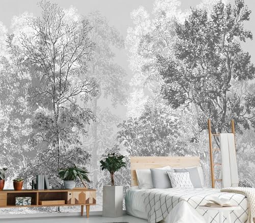 Vintage Monochrome Tree Forest Sketch Wallpaper - Image 3