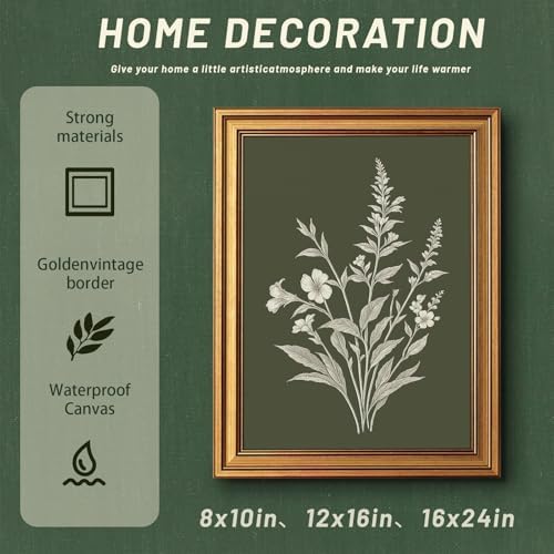Gold Framed Floral Wall Art, Sage Green Botanical Pictures Wall Decor - Image 3