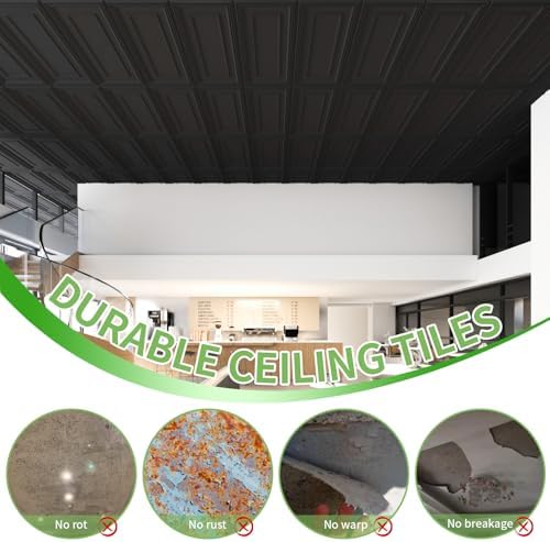 Art3d 3D PVC Ceiling Tiles 2x4 ft, 96 Sq.Ft, Rectangular Black - Image 6