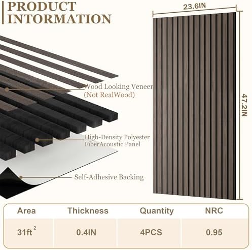 4-Pack Wood Veneer Acoustic Wall Panels Decorative Acoustical Panel - Image 2