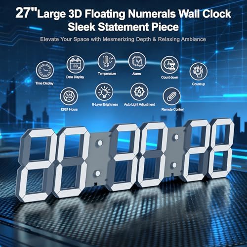 CHKOSDA 27 Inch Large 3D LED Digital Wall Clock - Image 2