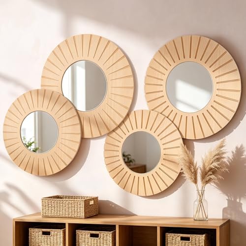 Yerliker 4 Pack Boho Wall Decor Mirror 12" 10" Hanging Baskets Wall Art by Yerliker