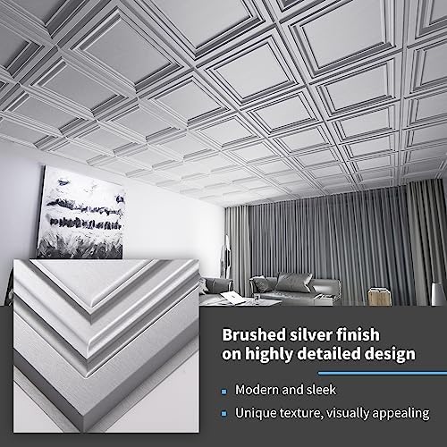 Art3d Paintable 3D Ceiling Tiles, 2 x 2 ft, Argent Silver - Image 3