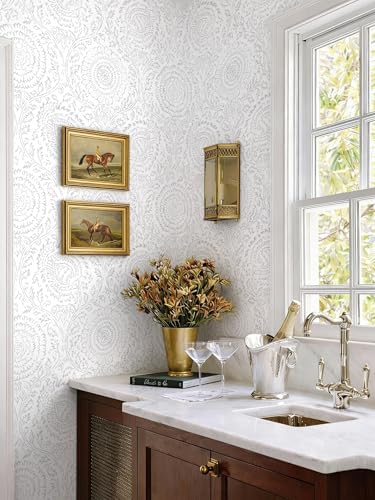 Ismoon Floral Peel and Stick Wallpaper Boho Grey and White Contact Paper - Image 2