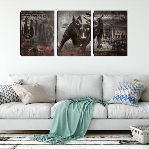 Motivational Wall Art Canvas Print Bull Office Decor 3 Pieces Inspirational - Image 2