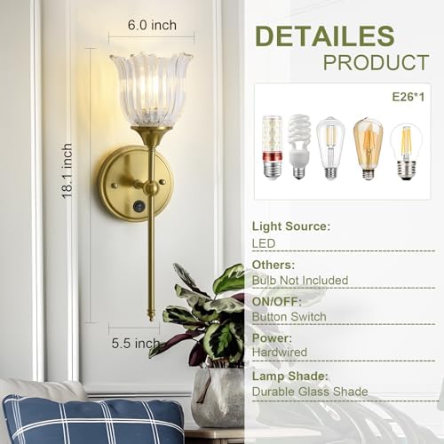 Modern Wall Sconces with Clear Flower Glass Shade 1 Pack, Mid Century Bathroom - Image 5
