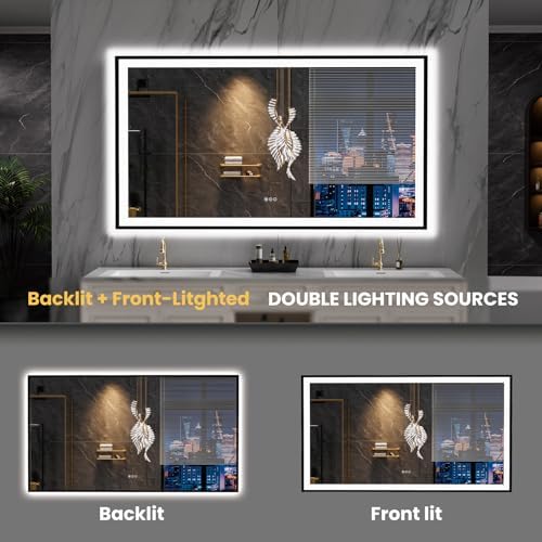 LOAAO 72"X40" LED Bathroom Mirror Black Framed - Image 5
