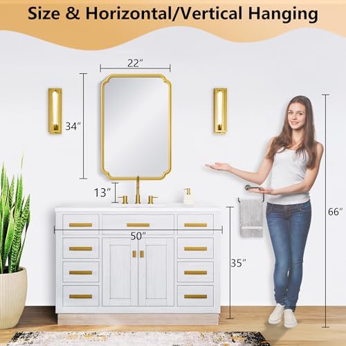 Ferytange 22x34 Inch Gold Bathroom Mirror, Metal Framed Wall Mirror - Image 5