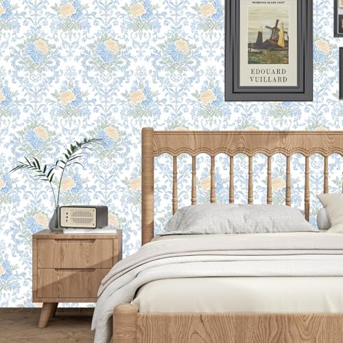 BOKEBEVE Boho Floral Contact Paper Modern Blue White 17.5 x 118In - Image 4