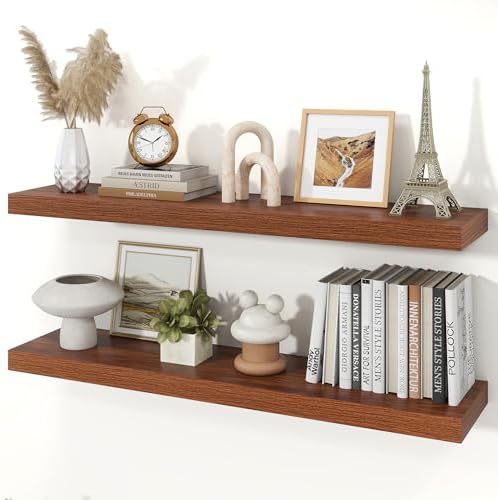 40" Walnut Floating Shelves Wood Wall Shelf, Walnut Color by Ornawit