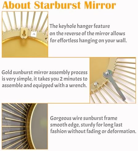 24'' Large Gold Sunburst Mirror, Metal Starburst Mirrors, Mid-Century Modern - Image 3