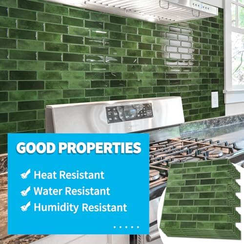 Art3d 10-Pack Marble Tile Peel and Stick Backsplash, 12 x 12 in, Jade Green - Image 5