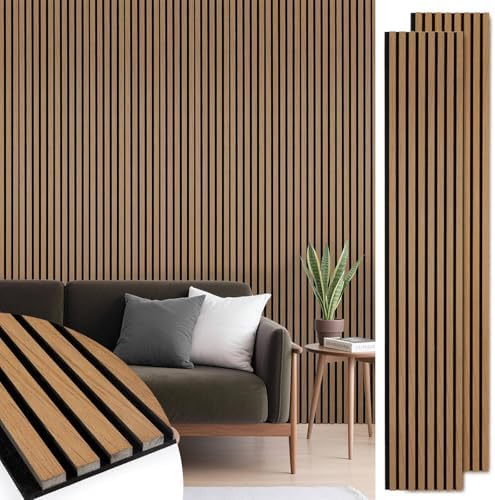 Acoustic Wood Slat Panels 2 Pack 106" x 12.6", Soundproof Wooden Wall Panels by LARWORKS