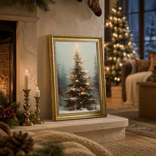 EJPFOGV Winter Snowy Christmas tree Framed Canvas Wall Art 16x24 inches - Image 5