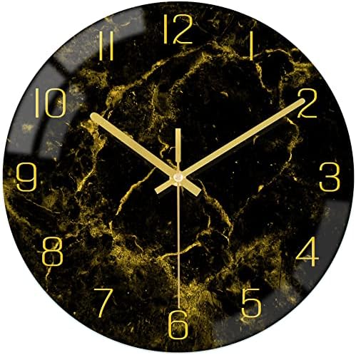 VIKMARI 12" Black Gold Marble Silent Wall Clock Bathroom Living Room Decor by VIKMARIWallClock