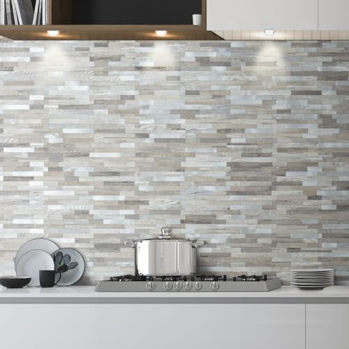 DICOFUN 2 Sheets Distressed Wood Peel and Stick Backsplash, PVC Mixed Metal - Image 2