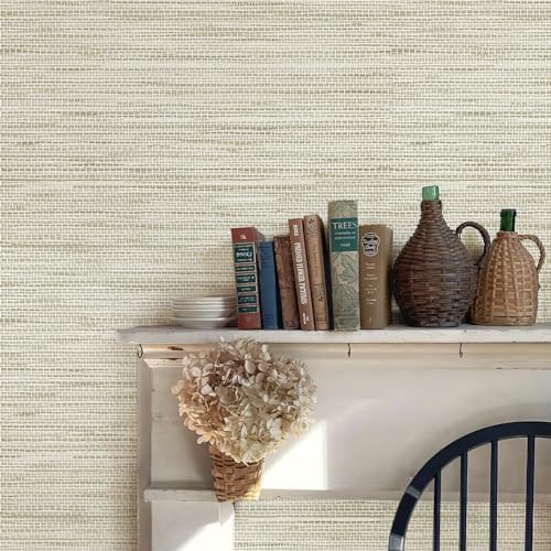 Simon&Siff Cream Textured Grasscloth Peel and Stick Wallpaper 17.7"x118" - Image 5