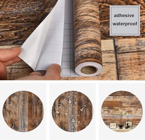WENMER 23.6" x 590" Brown Wood Wallpaper Peel and Stick Shiplap Self Adhesive - Image 7