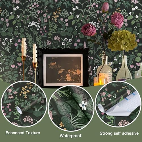 Dimoon 17.3''x236.2''Peel and Stick Wall Paper Floral Wallpaper Wall Art Renter - Image 2
