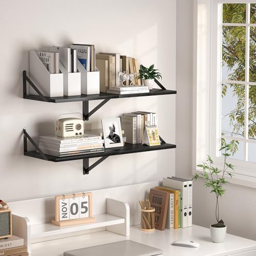 Heimlove 16W x 12D Deep Floating Shelves Set of 2 Black - Image 5