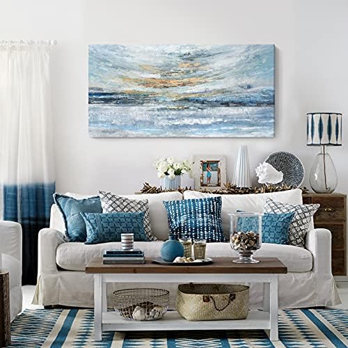 Extra Large Framed Wall Art for Living Room Light Blue Huge Canvas Print Modern by Nicetop