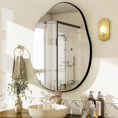 HARRITPURE Irregular Wall Mirror 24"x32" Black Asymmetrical Bathroom Mirror - Image 7