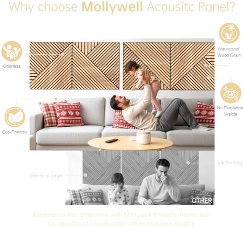 Mollywell Acoustic Wall Panels, Natural Oak, 8 Pack, 23.6x23.6 in - Image 4