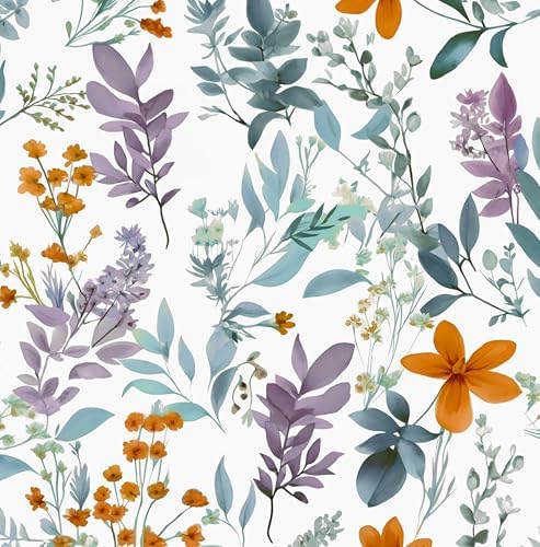 Laatse Vintage Blue Purple Wild Floral Botanical Wallpaper 17.5"x393" by Laatse