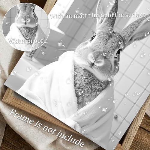 uniro Funny Bathroom Wall Art Prints Black and White Bath towel bunny Bathroom - Image 4
