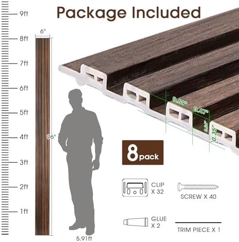 WPC Slat Wall Panels 8 Pack 96" x 6", Waterproof Fluted Wall Paneling, Accent - Image 5