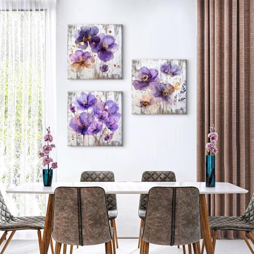 Flower Wall Art Purple Wildflower Wall Decor Purple and Gold Floral Picture - Image 2