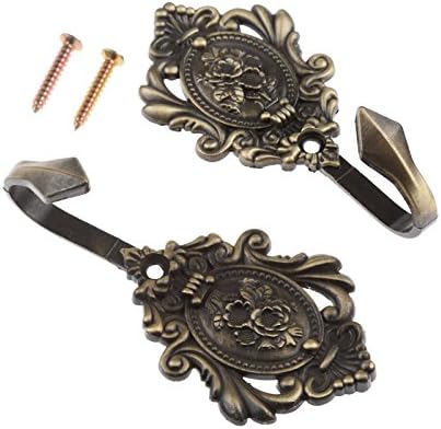 Curtain Tiebacks Small Lightweight Hooks, Vintage Bronze Rose Pattern - Image 2