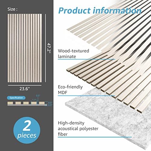 Art3d 2-Pack Fluted Acoustic Wood Slat Wall Panel, 47.2" x 23.6" - Image 5