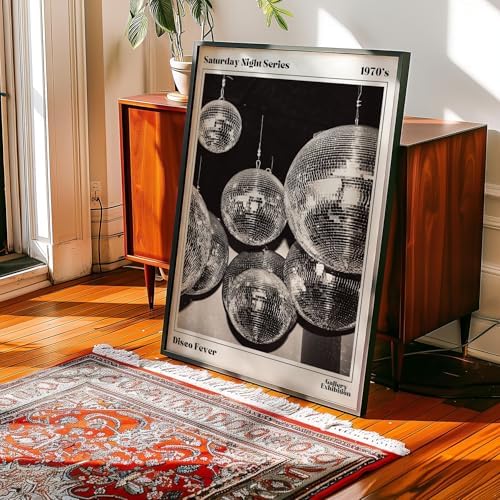 70s Disco Ball Wall Art 24x36in Black Framed Vintage Black and White Newspaper - Image 6