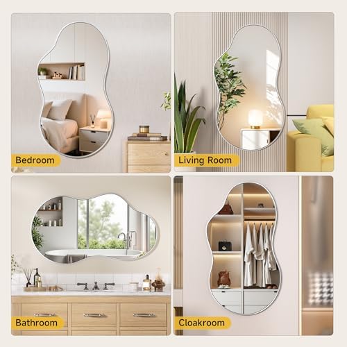 Hasipu 45"x25" Irregular Wall Mirror Silver Asymmetrical Mirror - Image 4