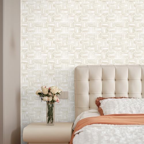 Modern Peel and Stick Wallpaper A Set of 17.3"x200" Boho Beige Contact Paper - Image 5