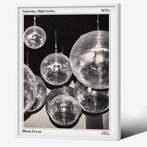 70s Disco Ball Wall Art 8x10in White Framed Vintage Black and White Newspaper by Unknown