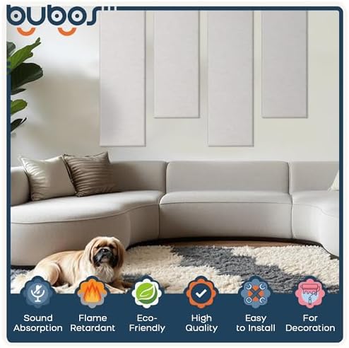 BUBOS 2-Pack Fabric Acoustic Panels 47.2x11.8x1", Self-Adhesive Sound Panel - Image 3