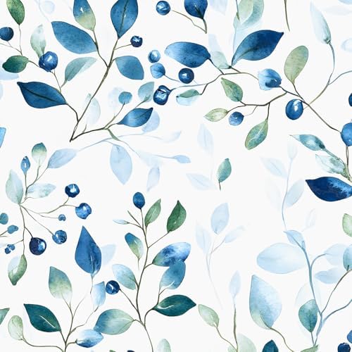 BOKEBEVE Super Long Leaf Wallpaper Peel and Sticck Blue Green 17.5 x 787In by BOKEBEVE