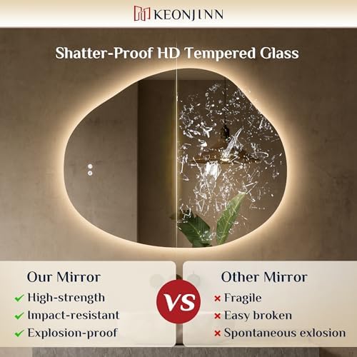 Keonjinn Asymmetrical LED Bathroom Mirror 30 x 36 Inch, HD Tempered Glass - Image 5