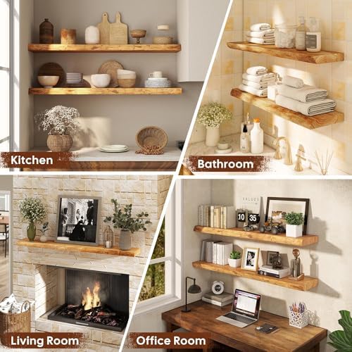 36" Live Edge Floating Shelves, Solid Elm Wood Shelf - Image 6