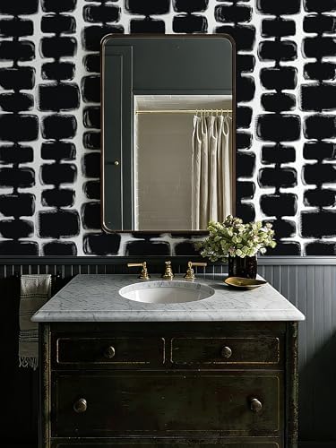 Safiyya 17.3"x393" Peel and Stick Wallpaper Black and White Contact Paper Mid - Image 2