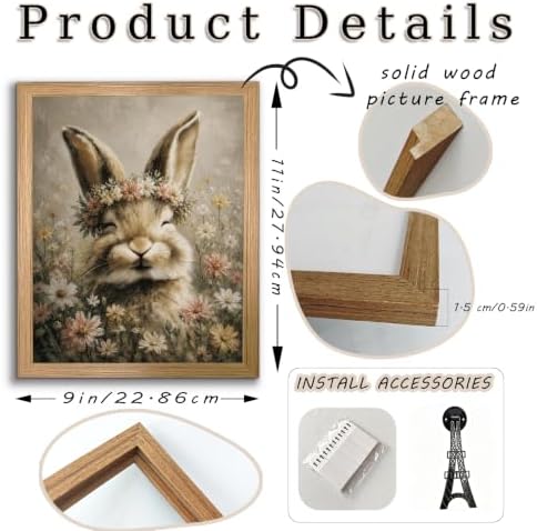 BZRVBQ Cute Bunny Wall Art, Framed Floral Rabbit Canvas Print, Vintage - Image 2