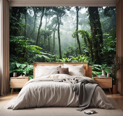 -Tropical Rainforest Forest Backdrop Large Fabric Living Room Wallpaper Green by YIHWM-PurchaseNow