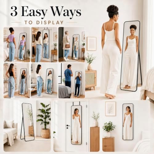 57x20" Full Length Mirror Floor Stand, Over the Door, Wall Mounted Black - Image 6
