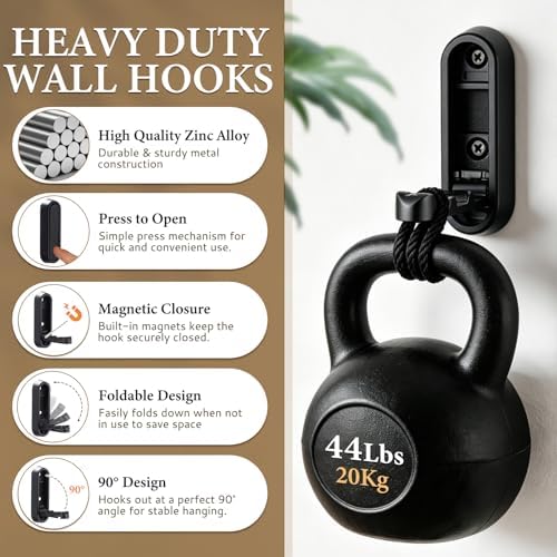 Folding Wall Hooks, 4 Pack Black Heavy Duty Coat Hooks, Screw Mounted - Image 5