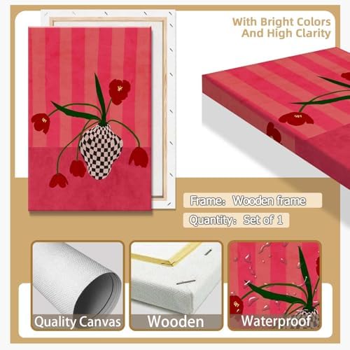 Contemporary, Eclectic Canvas Wall Art Tulips In A Checkered Vase Prints Poster - Image 7